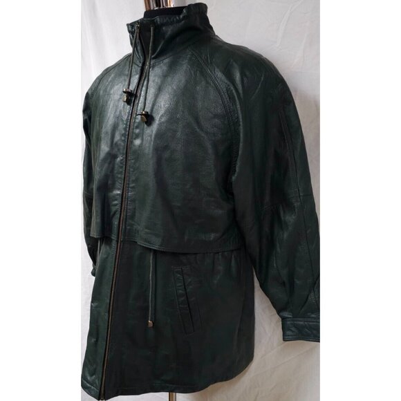 Jacqueline Ferrar JC Penny Large Green Quilt Lined Zip Leather Anorak Coat NWT - Picture 13 of 16